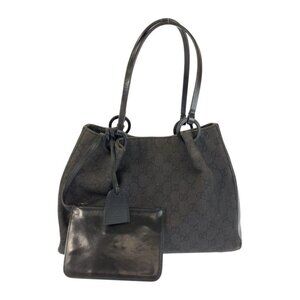 Gucci Black Silver GG Canvas Leather Tote Shoulder Bag